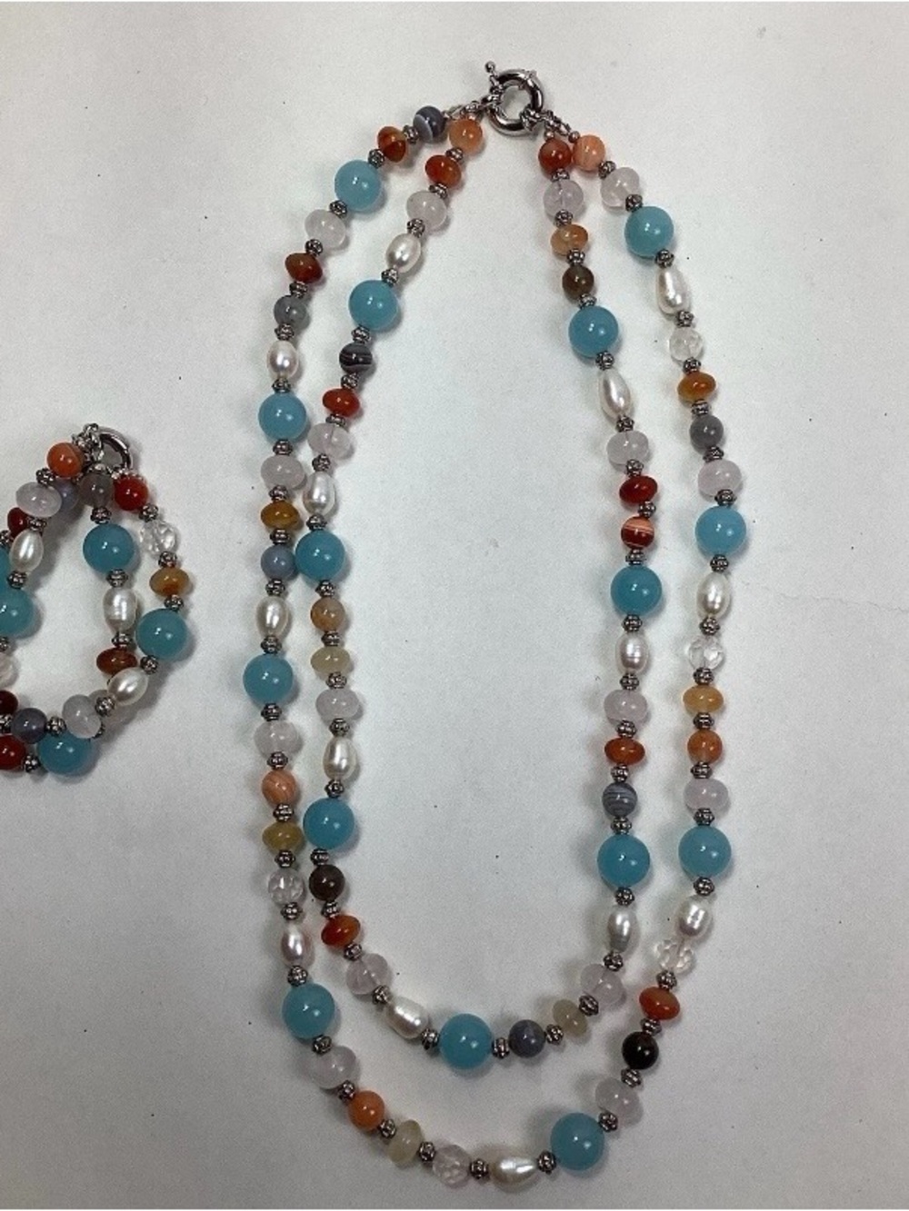 Multi-Strand Blue and Multicolor Beaded Necklace & bracelet set